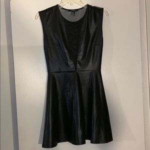 mesh v neck leather like dress